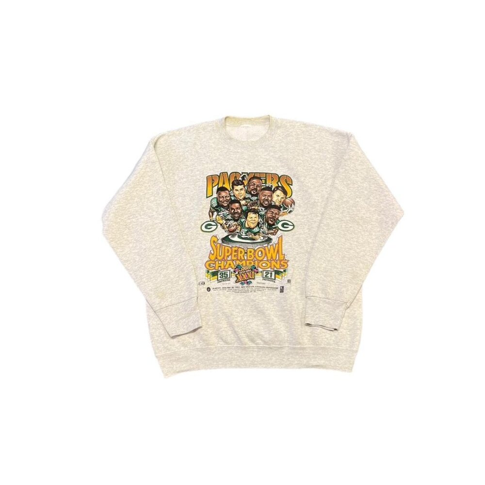 Vintage 90s Green Bay Packers Super Bowl Champions Grey Crewneck